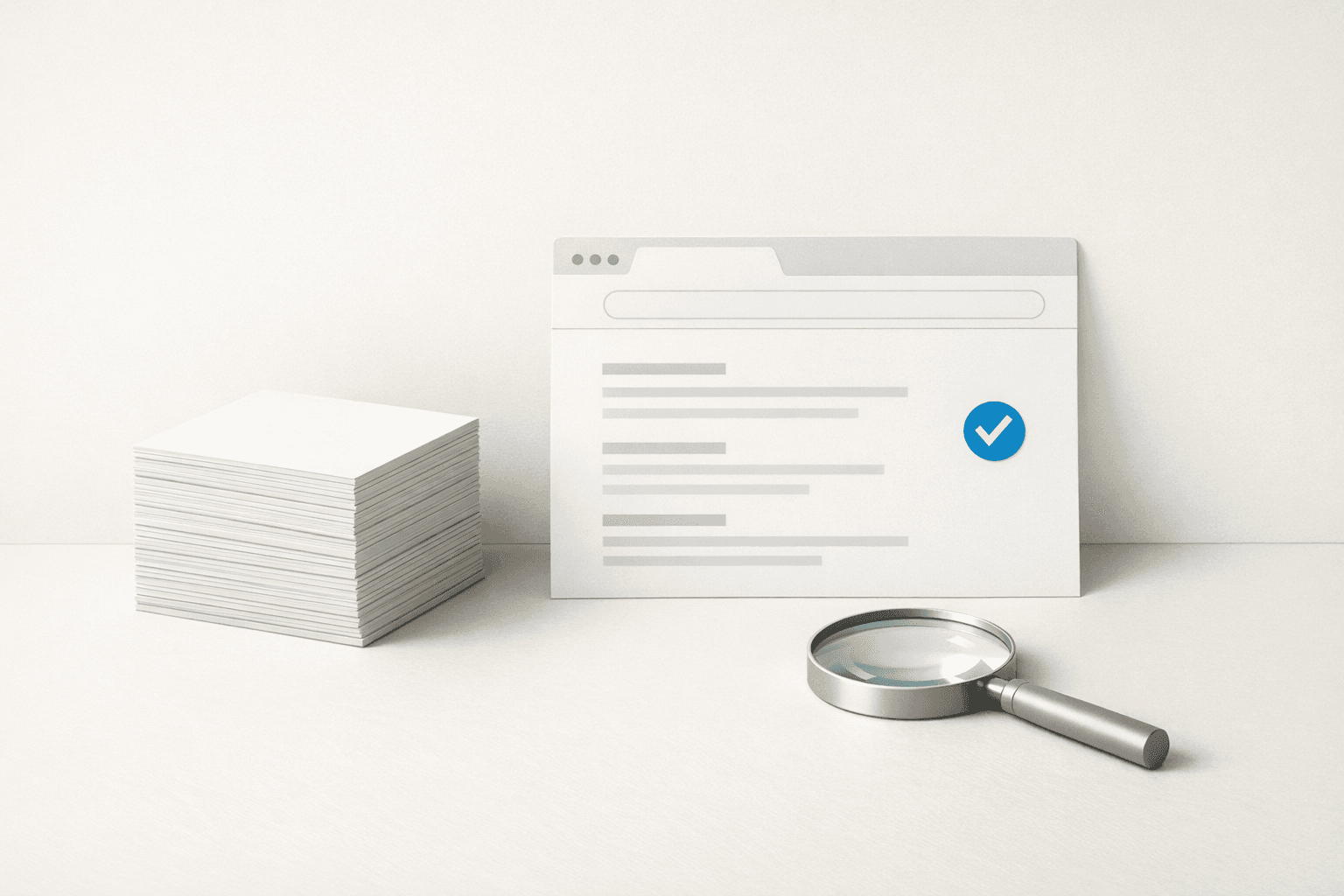 Minimal editorial illustration of indexed pages and Search Console review